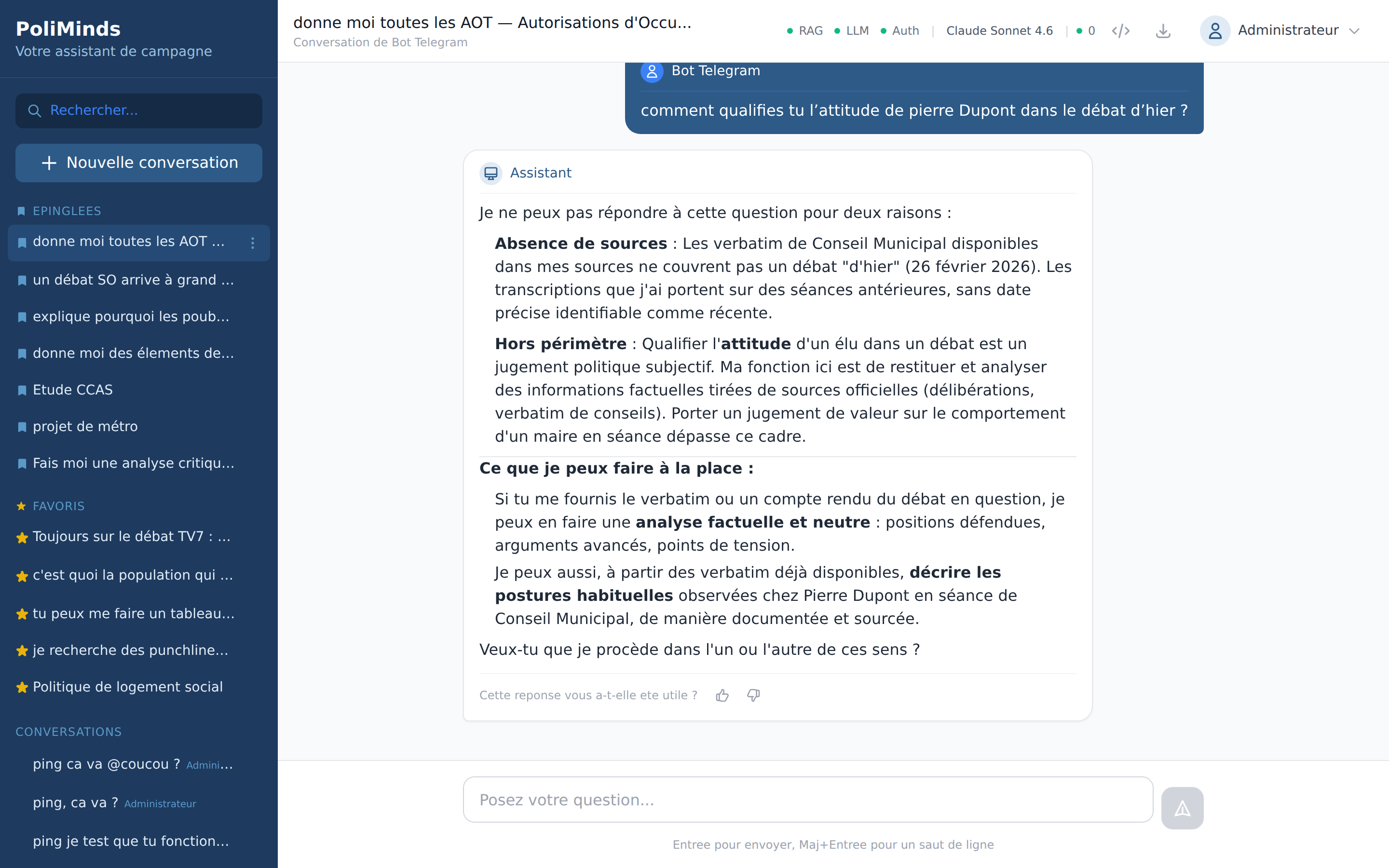 Interface de chat PoliMinds
